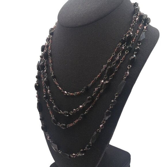 Retro Lightweight Beaded and Silver Tone 4-Strand Tiered Necklace - Picture 3 of 9
